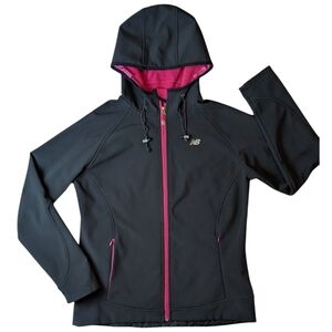 New Balance Women's Black Soft Shell Hot Pink Fleece Lined Hooded Jacket Medium